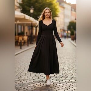 Commense Elegant Black Long Sleeve Dress